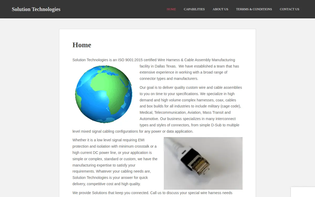 Homepage of Solution Technologies Harness Group, LLC