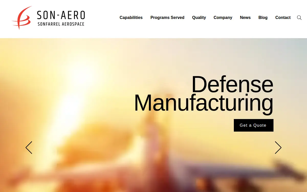 Homepage of Sonfarrel Aerospace, LLC