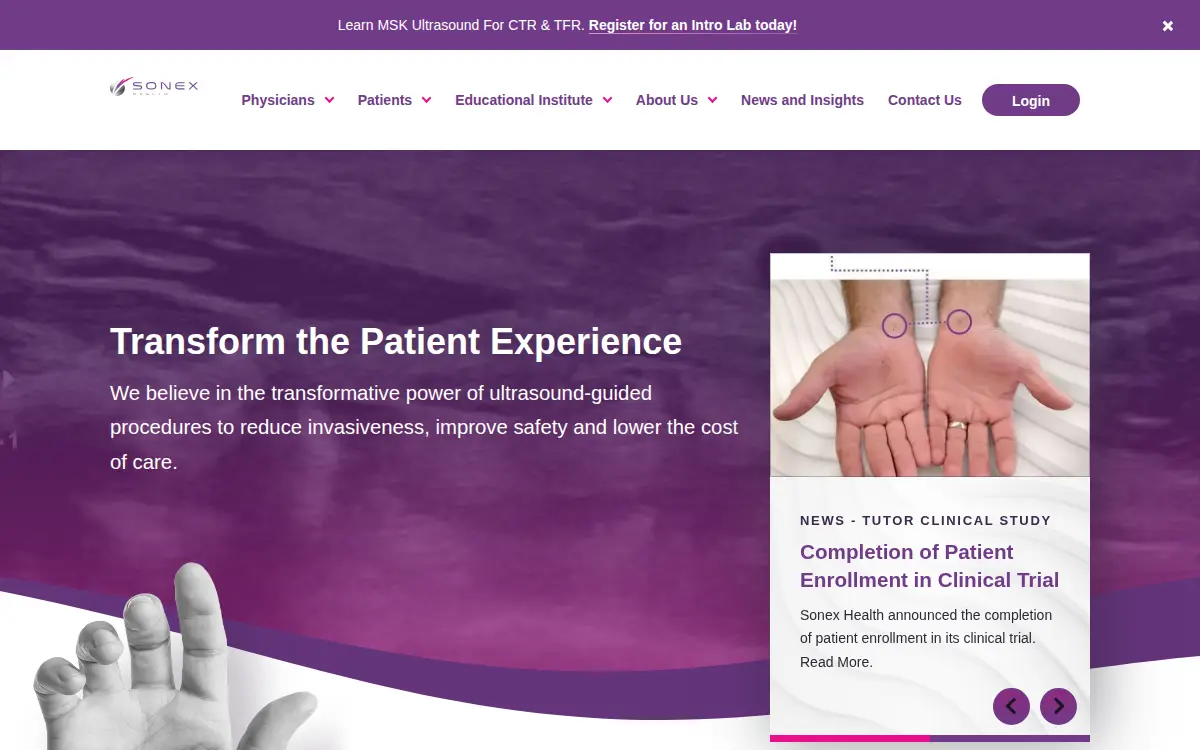 Homepage of Sonex Health INC