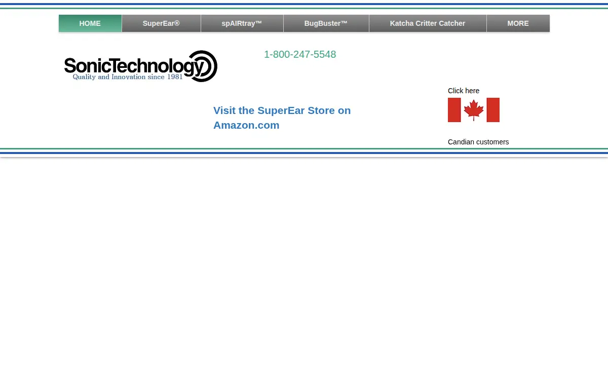 Homepage of Sonic Technology Products, INC.