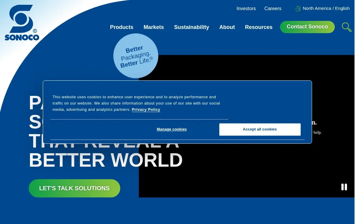 Homepage of Sonoco Products CO