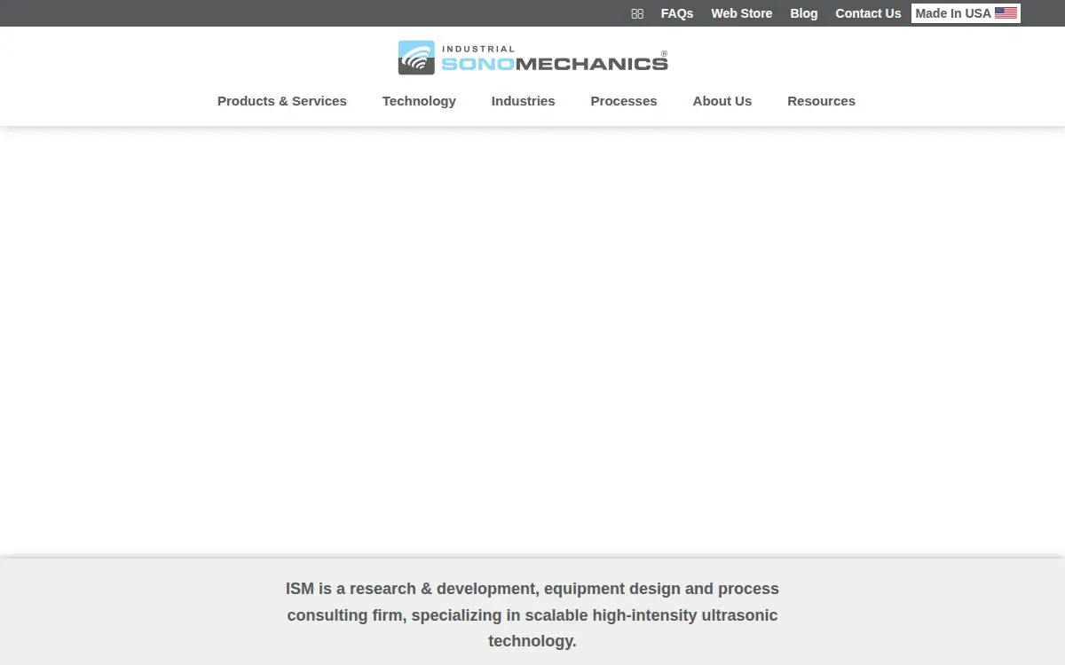 Homepage of Industrial Sonomechanics, LLC