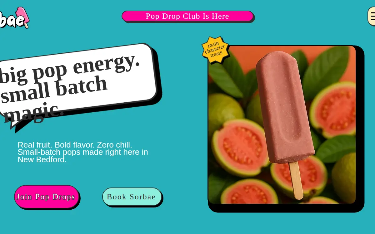 Homepage of Sorbae Frozen Treats, LLC