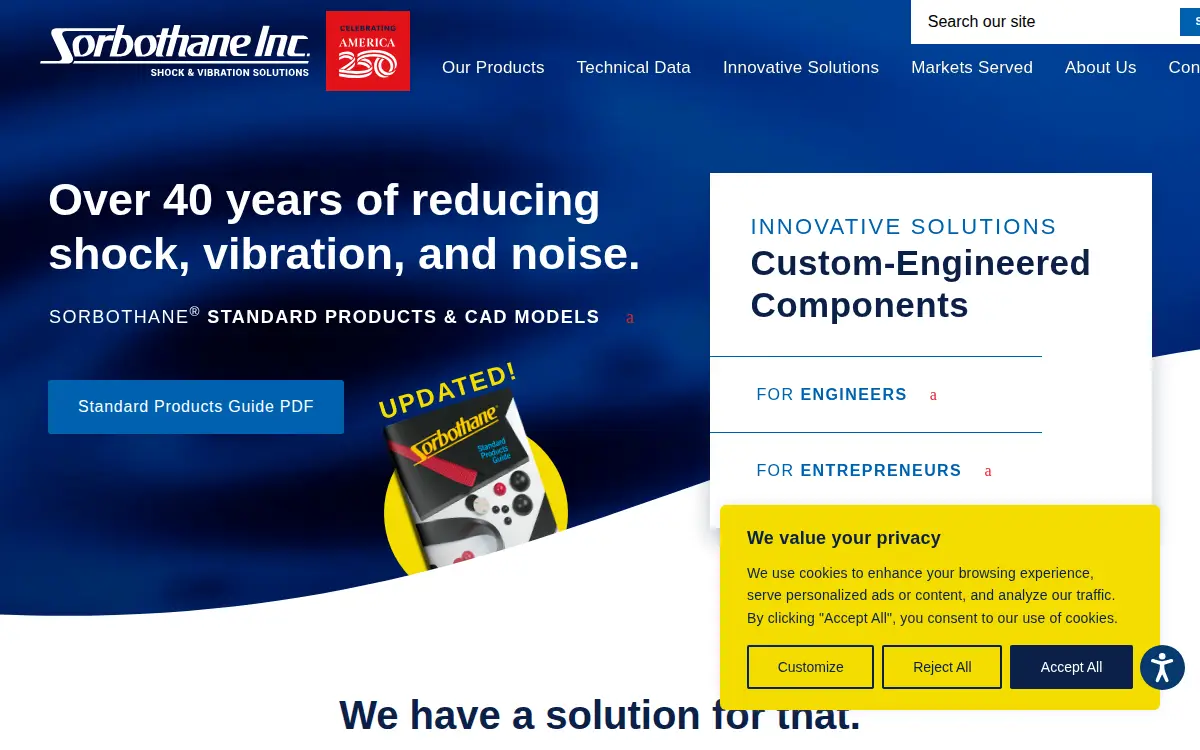Homepage of Sorbothane, INC