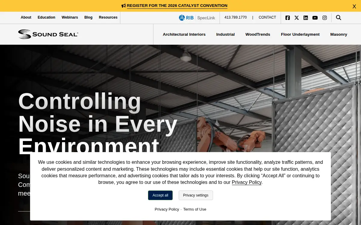 Homepage of Sound Seal, INC.