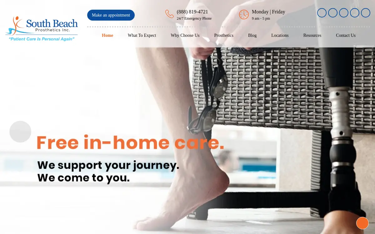 Homepage of South Beach Orthotics and Prosthetics, LLC