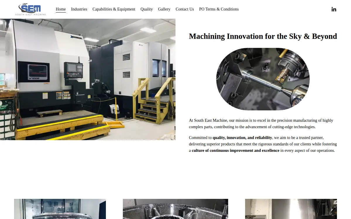 Homepage of South East Machine LLC