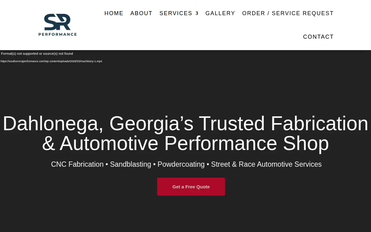 Homepage of Southern Rut Performance LLC