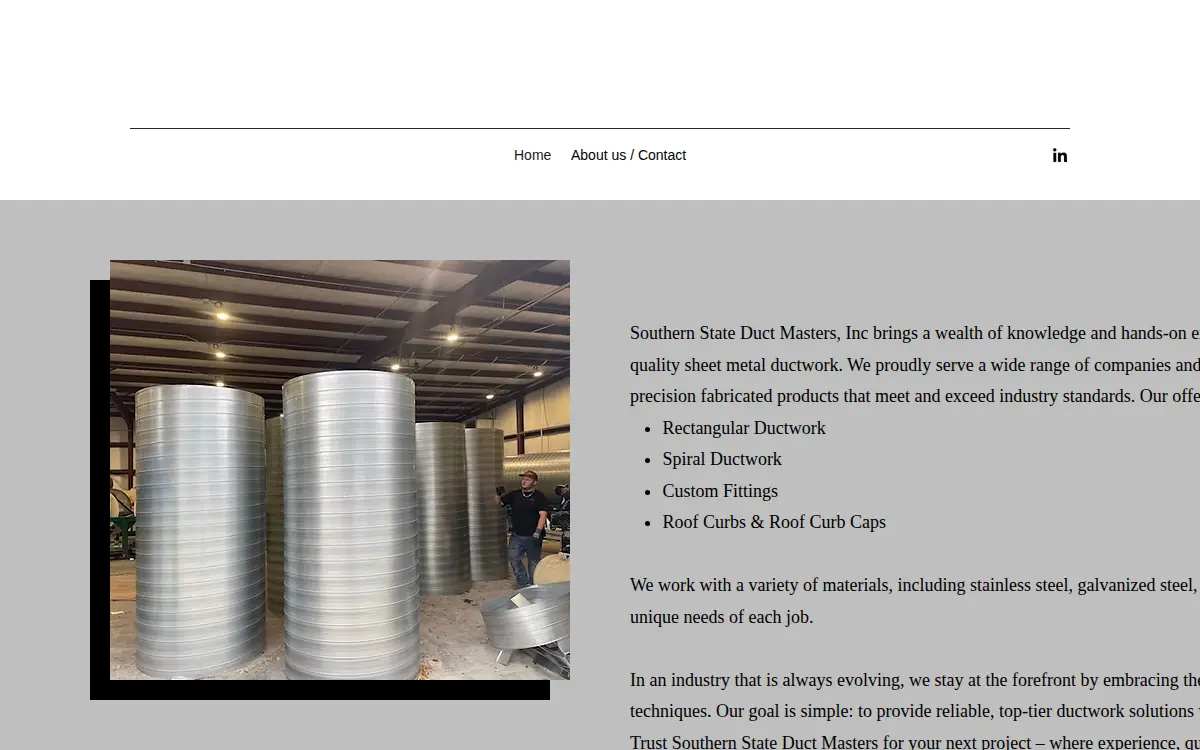 Homepage of Southern State Duct Masters INC