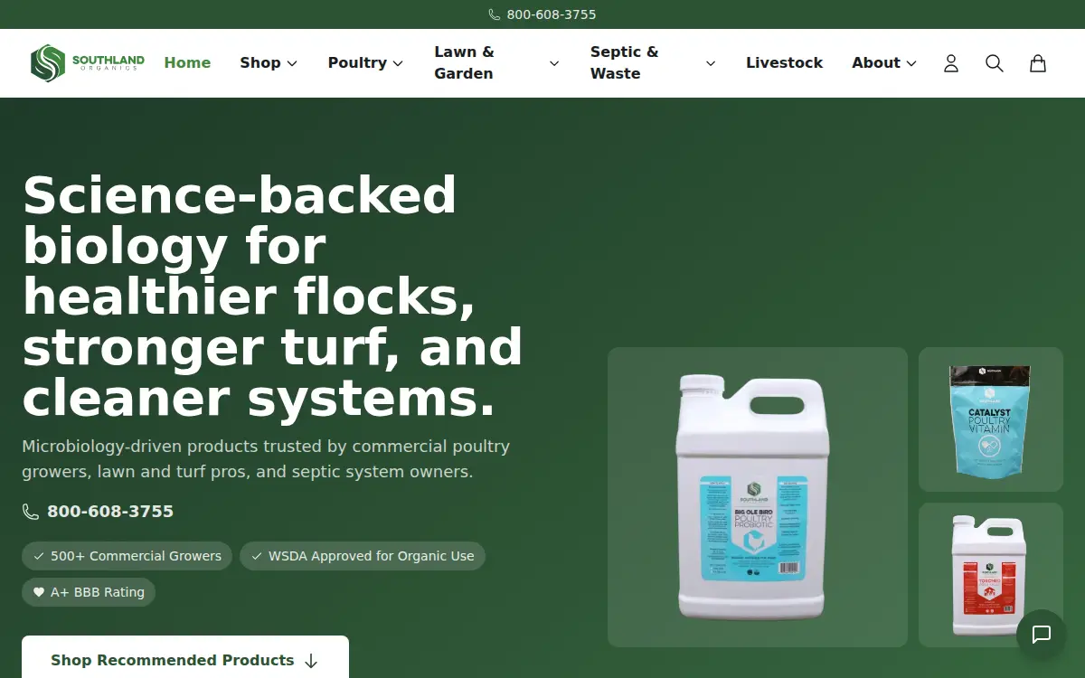 Homepage of Southland Organics Company