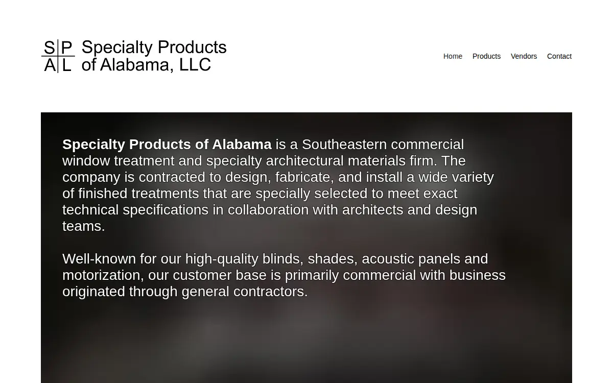 Homepage of Specialty Products of Alabama, LLC