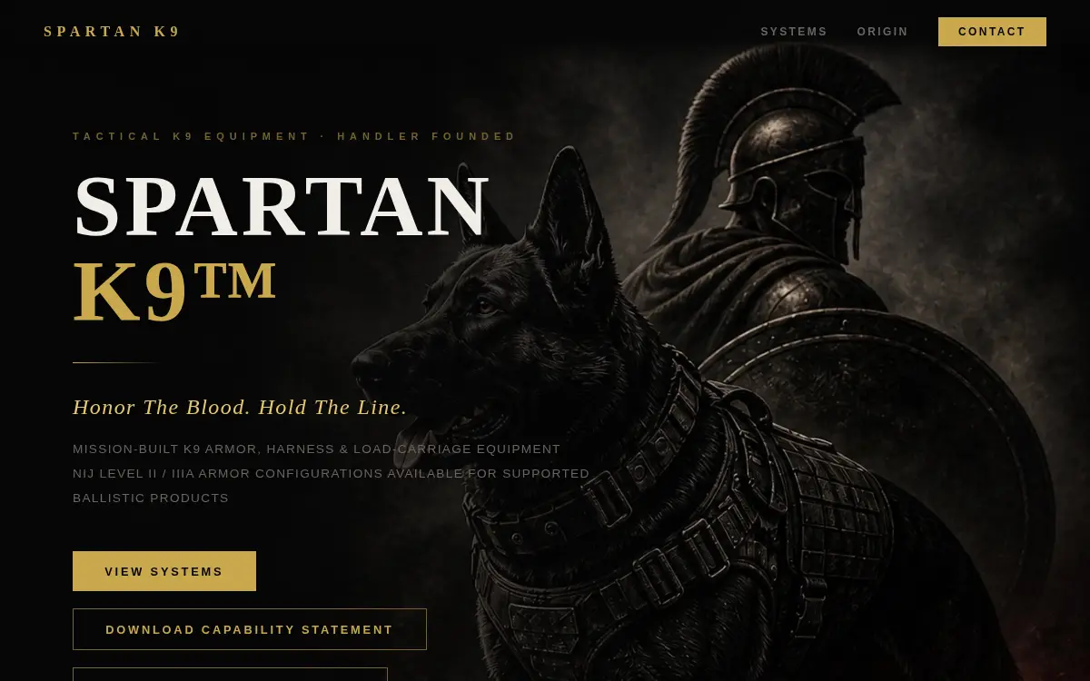 Homepage of Spartan K9 LLC