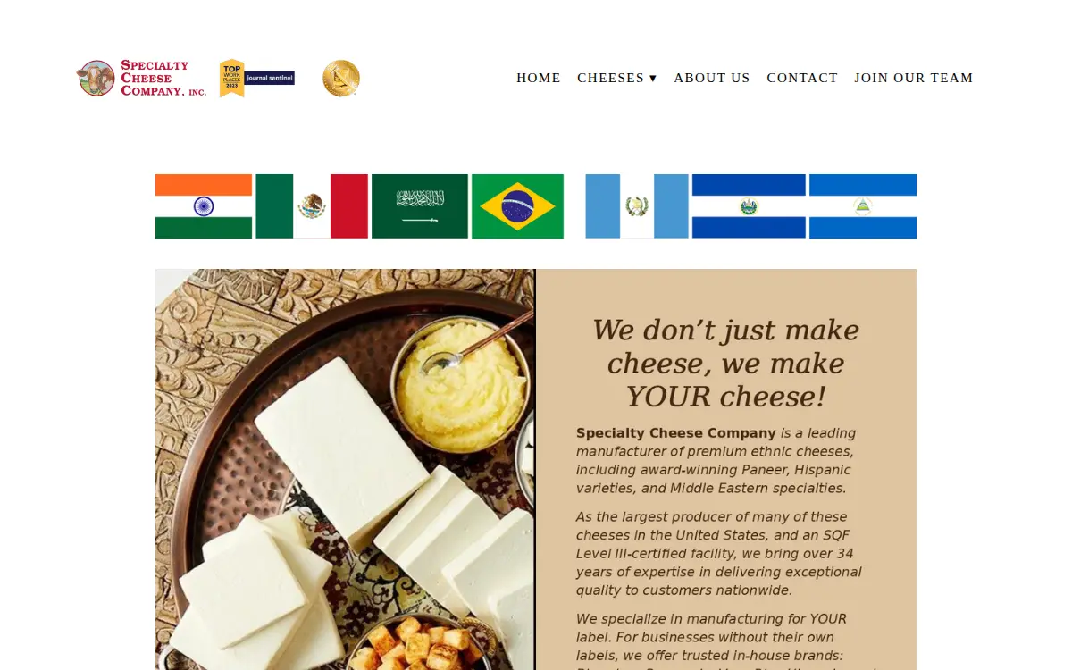 Homepage of Specialty Cheese Company, INC.