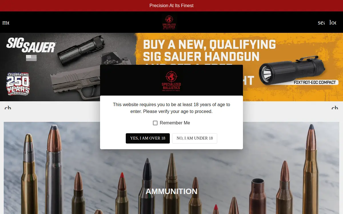 Homepage of Specialized Ballistics, LLC