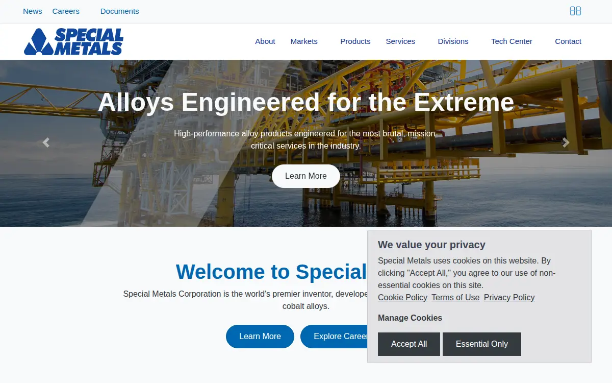 Homepage of Huntington Alloys CORP