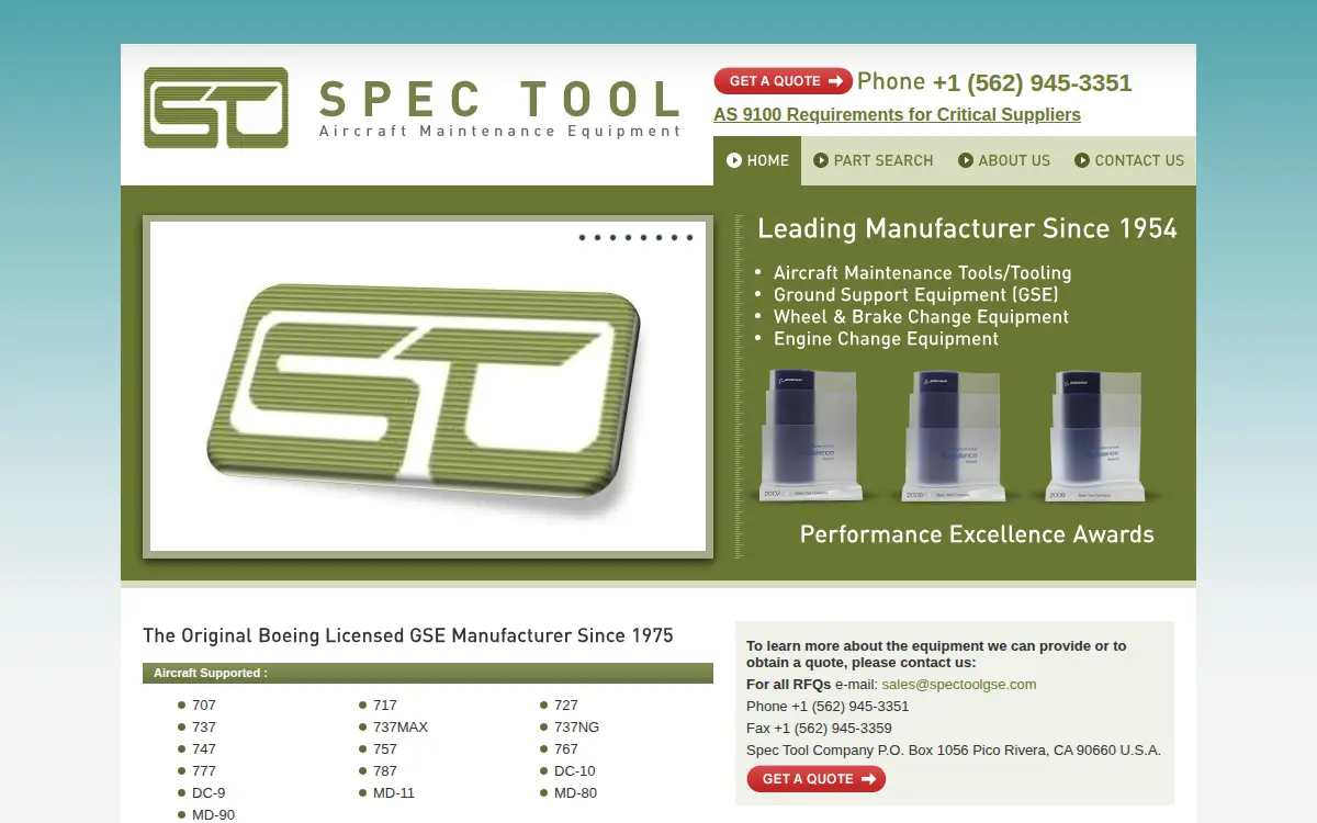 Homepage of Spec Tool Company