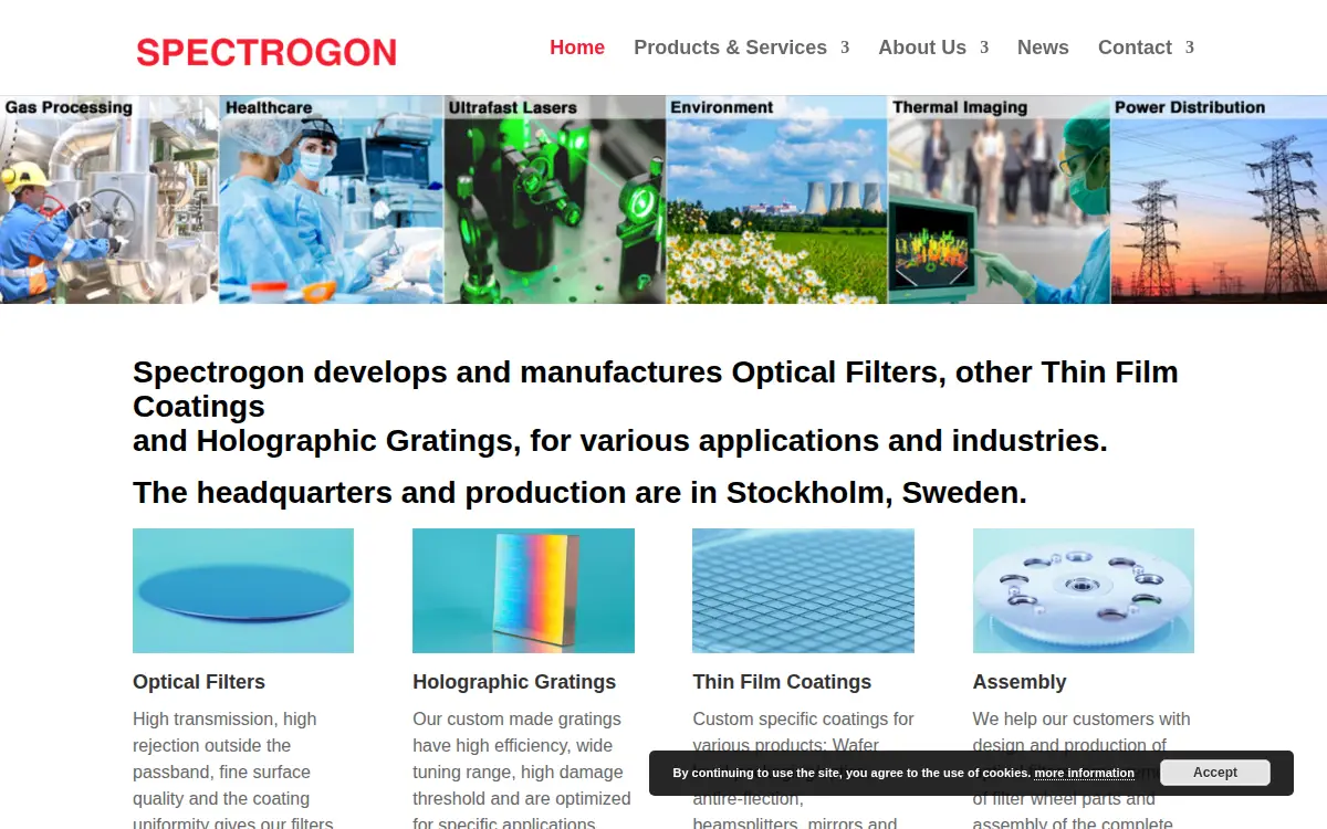Homepage of Spectrogon US INC.