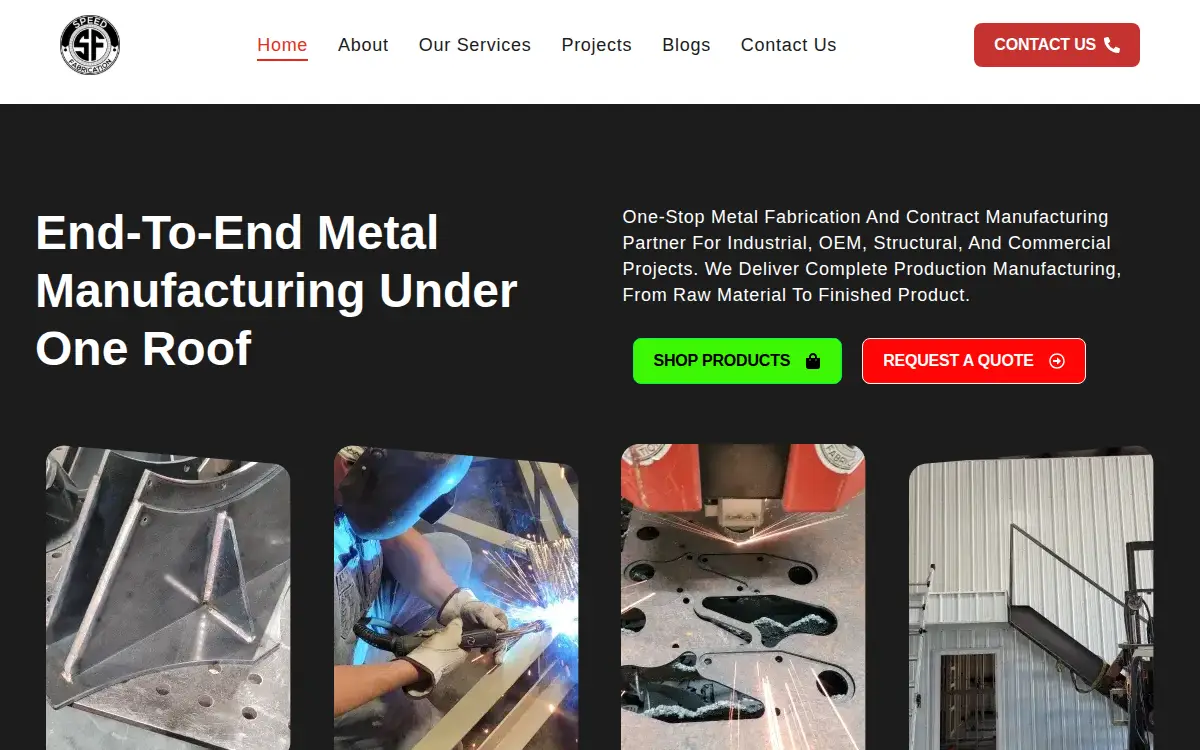 Homepage of Speed Fabrication LLC
