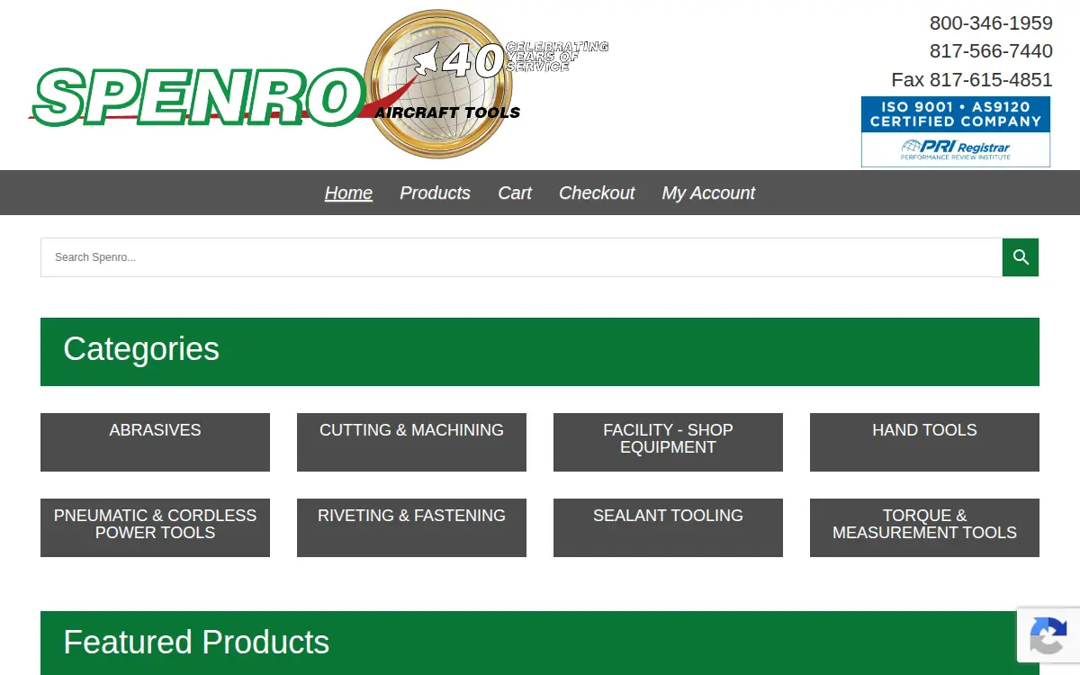 Homepage of Spenro Industrial Supply CO.