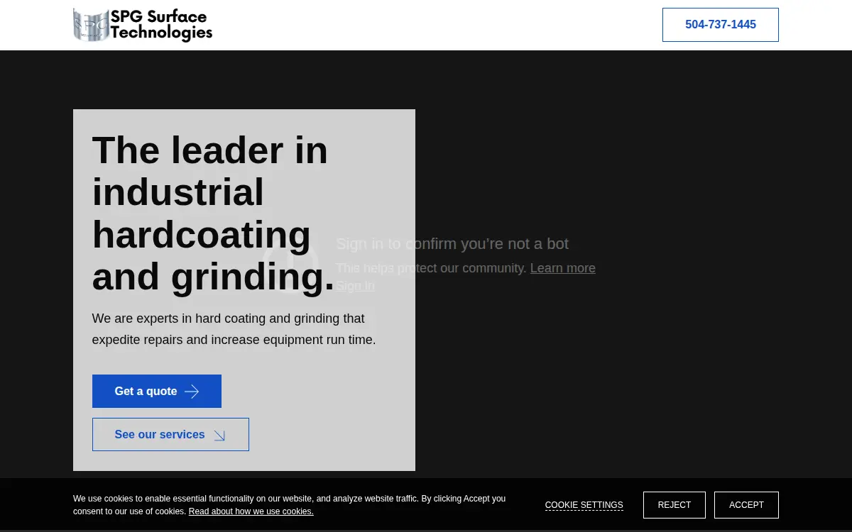 Homepage of Spg Surface Technologies, LLC