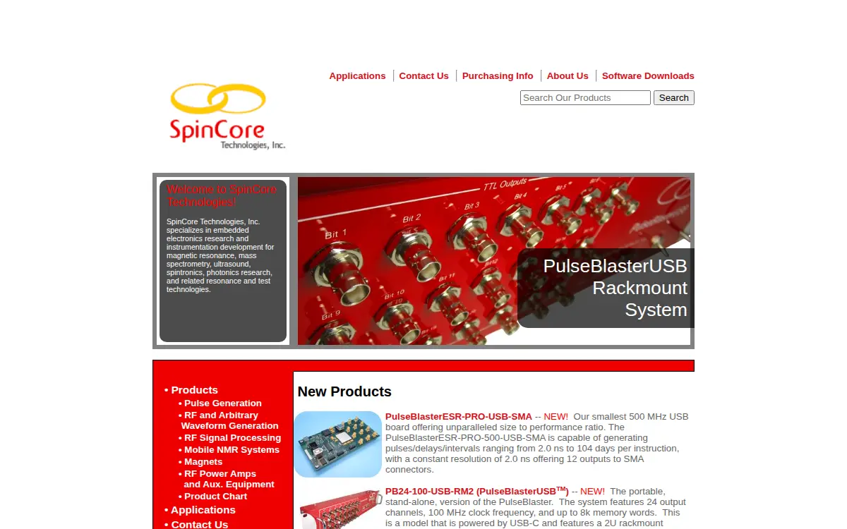 Homepage of Spincore Technologies, INC.