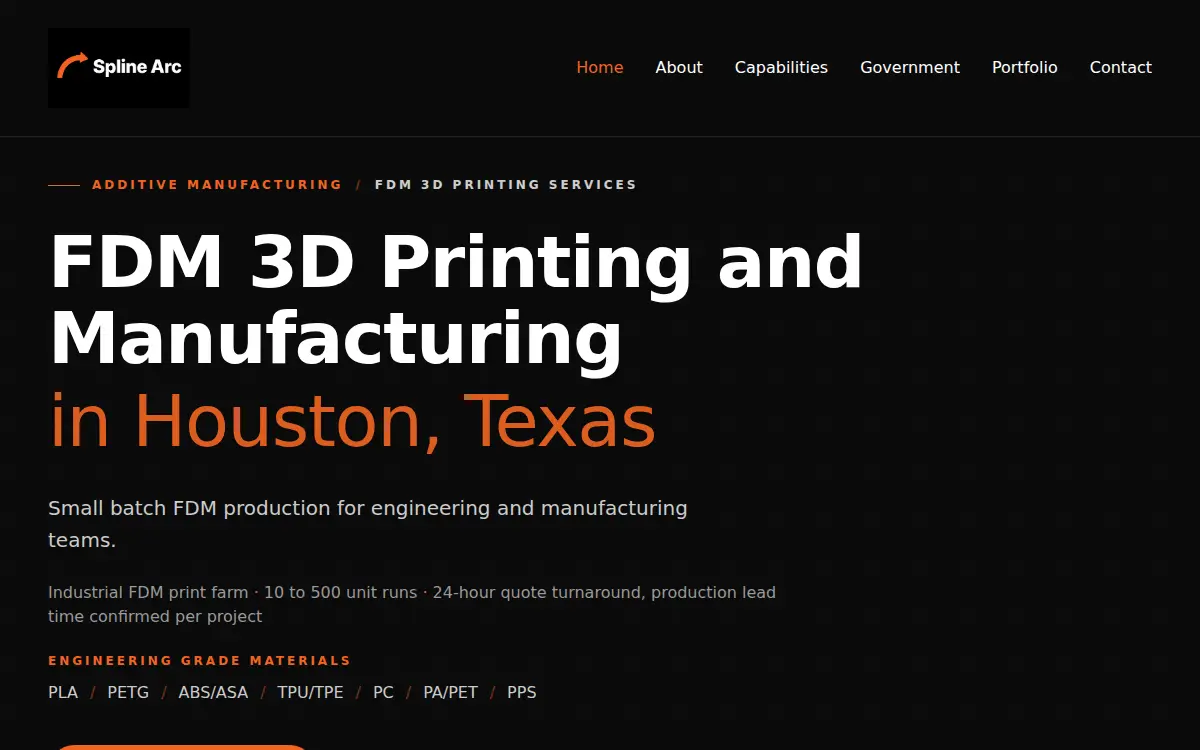 Homepage of Spline Arc LLC