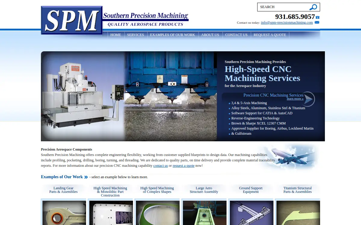 Homepage of Southern Precision Machining, LLC