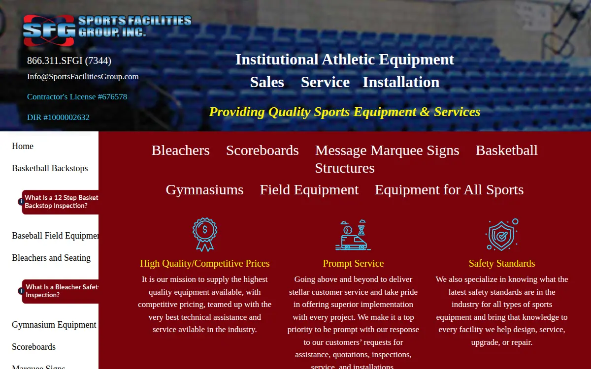 Homepage of Sports Facilities Group INC
