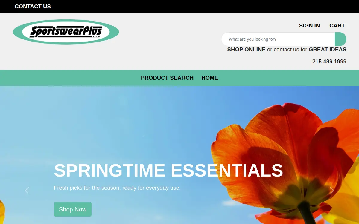 Homepage of Sportswear Plus, INC.