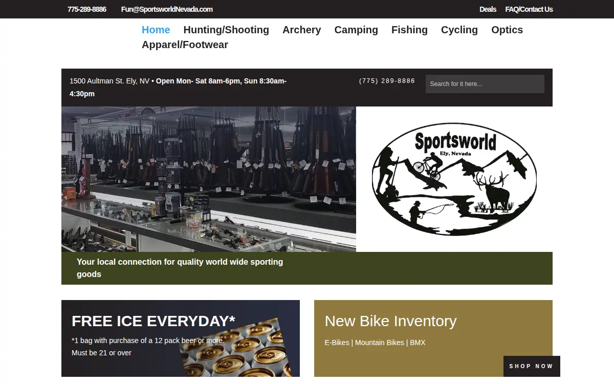 Homepage of Sportsworld, LLC.