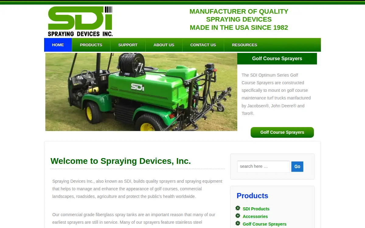 Homepage of Spraying Devices, INC.