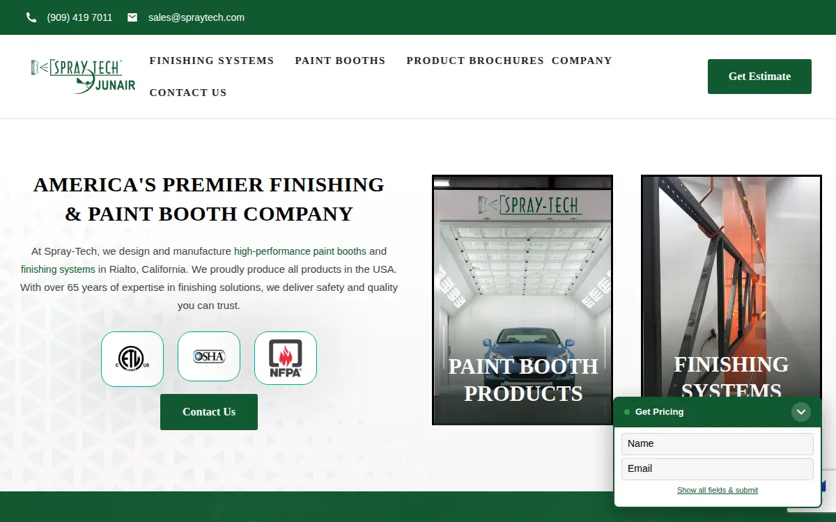 Homepage of Spray Enclosure Technologies, INC.