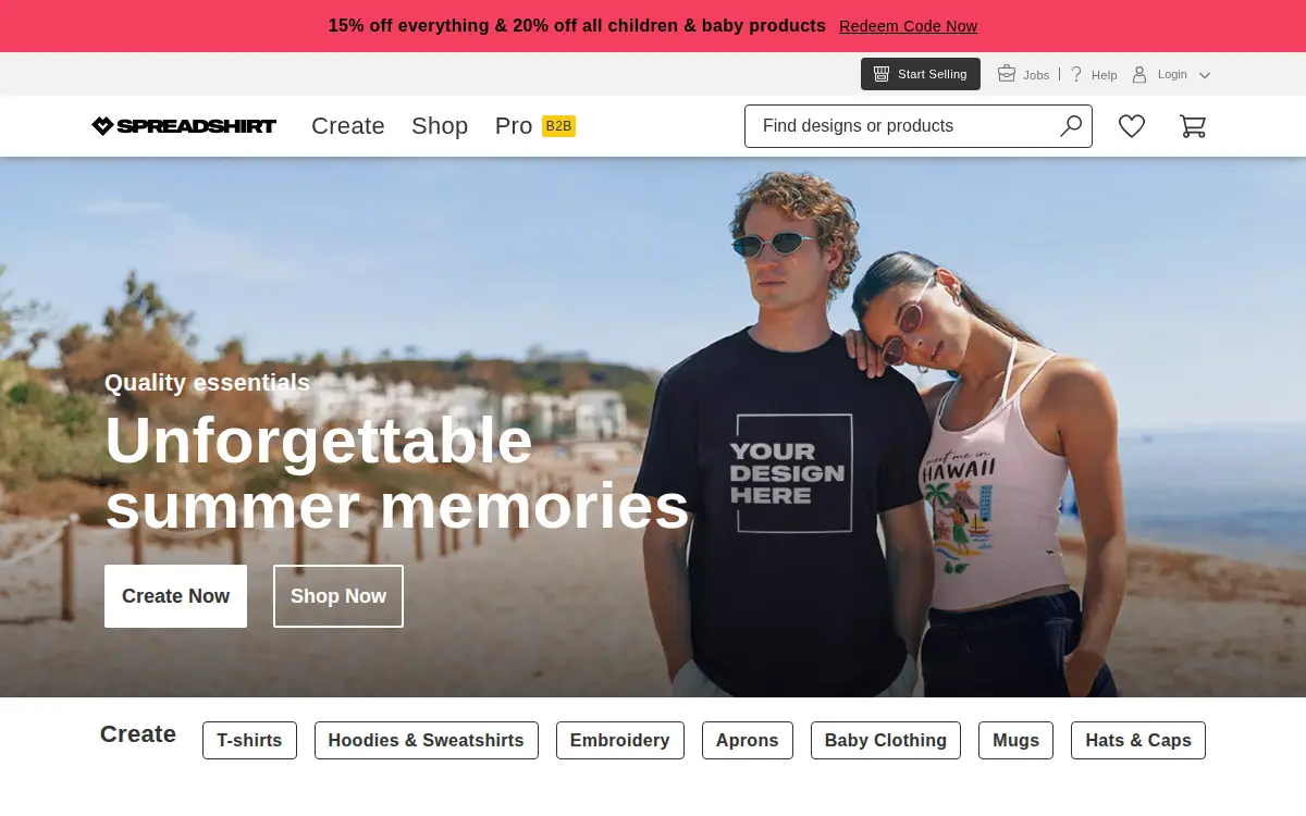 Homepage of Spreadshirt INC.