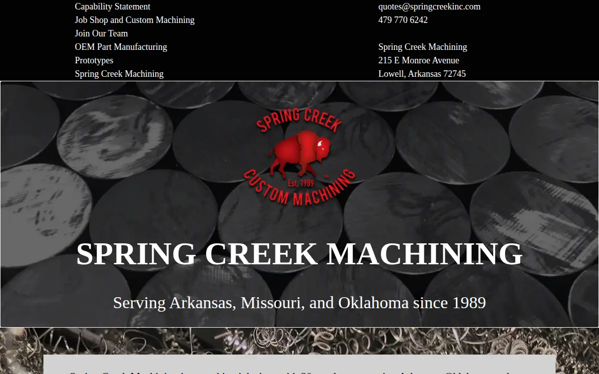 Homepage of Spring Creek Machining, INC
