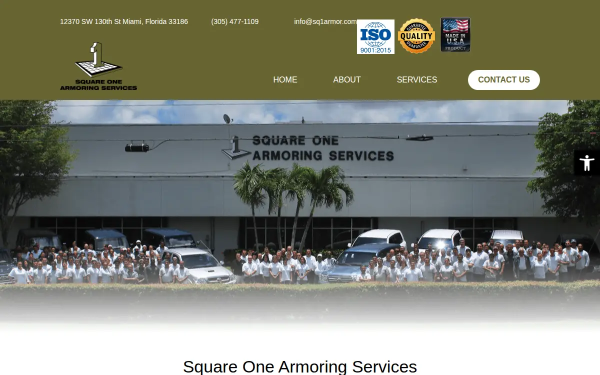 Homepage of Square One Armoring Services CO