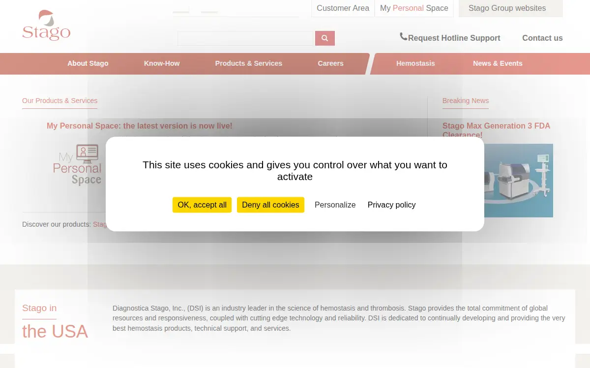 Homepage of Diagnostica Stago INC