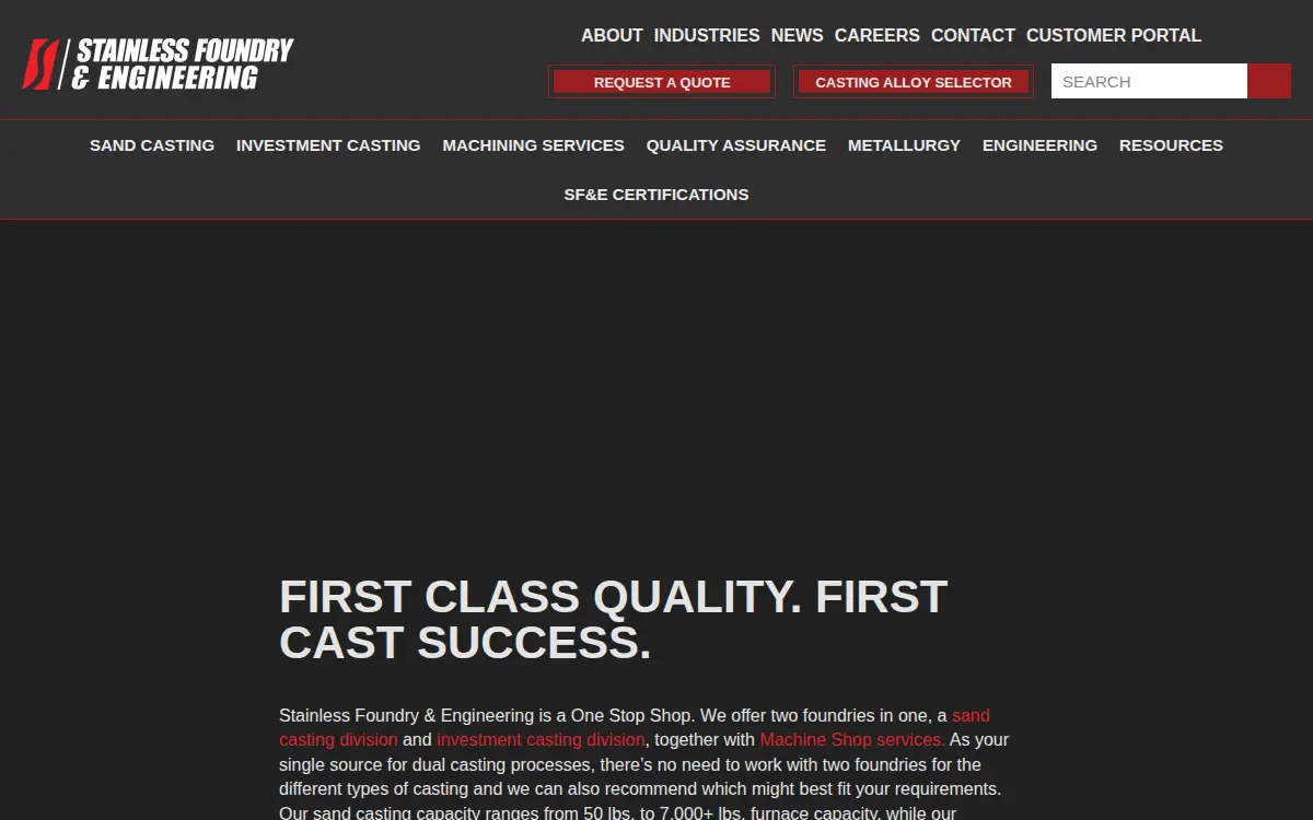 Homepage of Stainless Foundry & Engineering INC