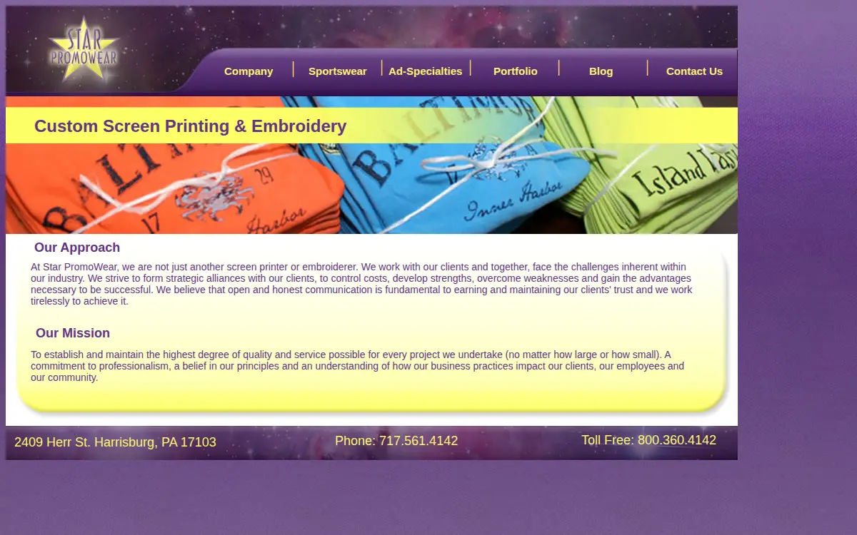 Homepage of Star Screen Printing, INC.