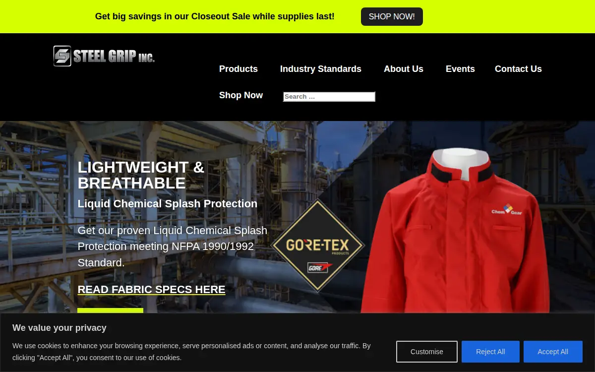Homepage of Steel Grip INC