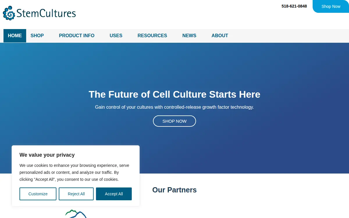 Homepage of Stem Cultures LLC