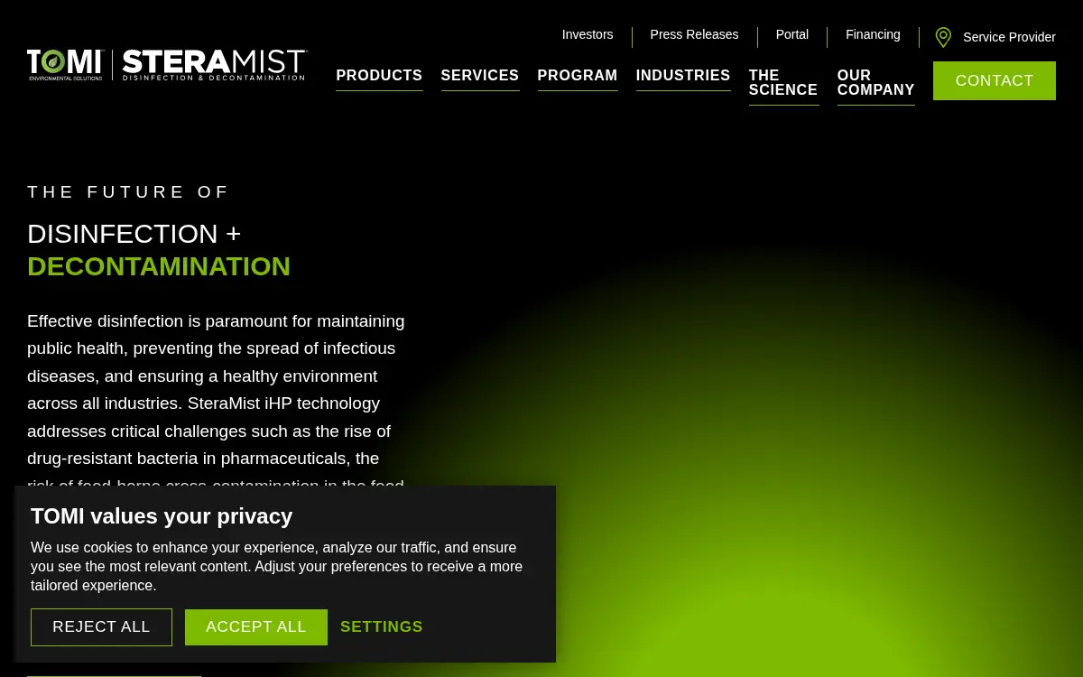 Homepage of Tomi Environmental Solutions, INC