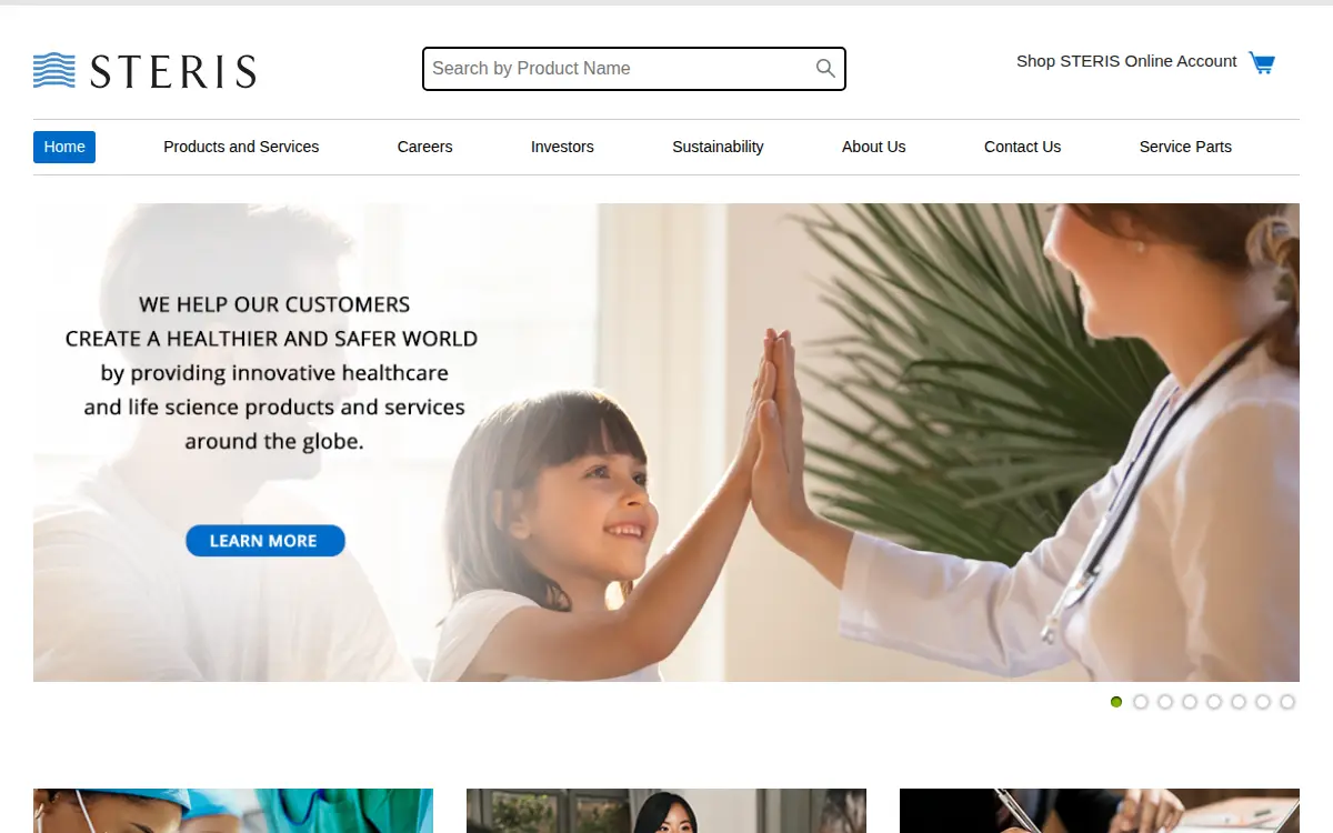 Homepage of Steris Corporation