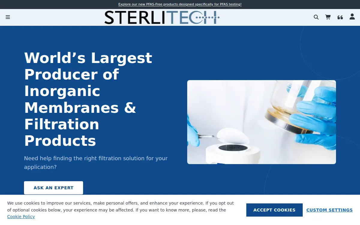 Homepage of Sterlitech Corporation