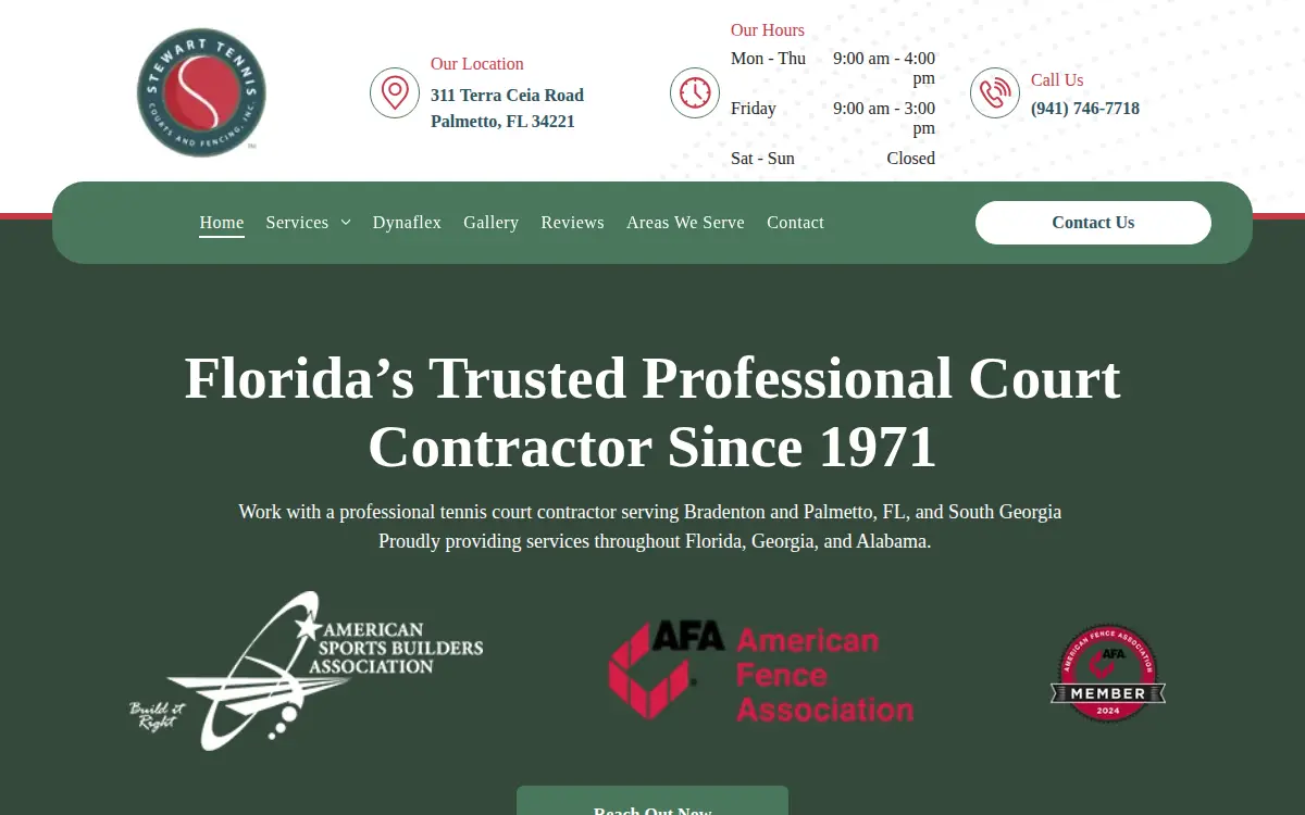 Homepage of Stewart Tennis Courts & Fencing, INC.