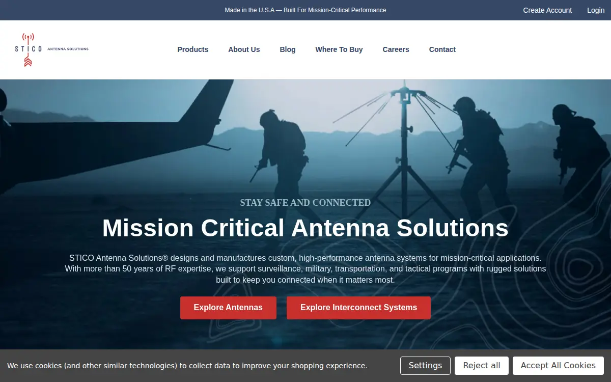 Homepage of Sti-co Industries, LLC.