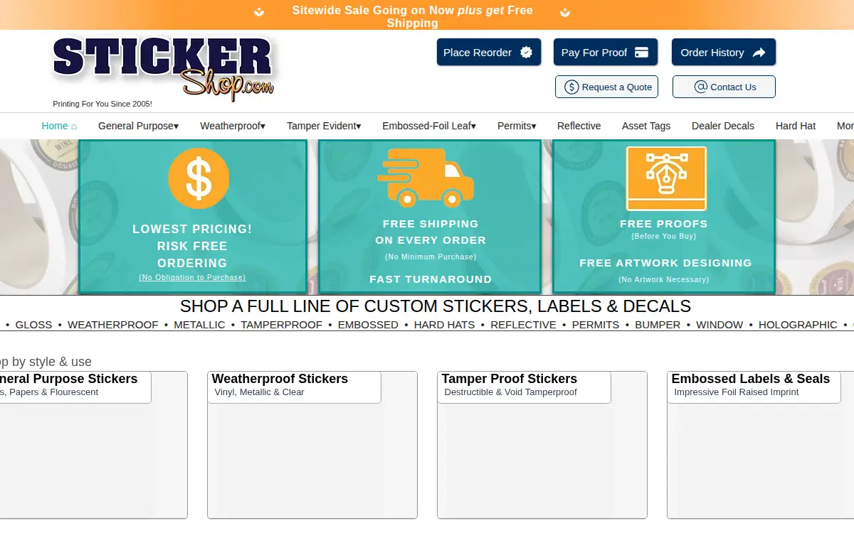 Homepage of Stickershop.com, INC.