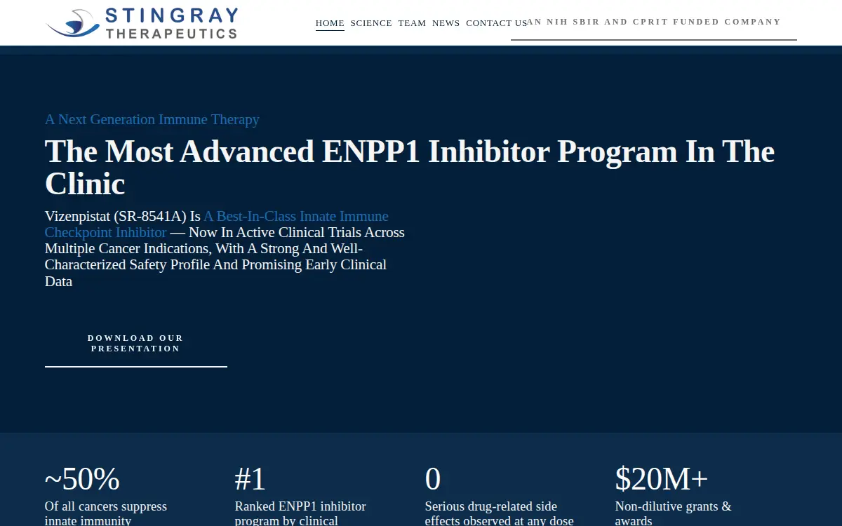 Homepage of Stingray Therapeutics INC