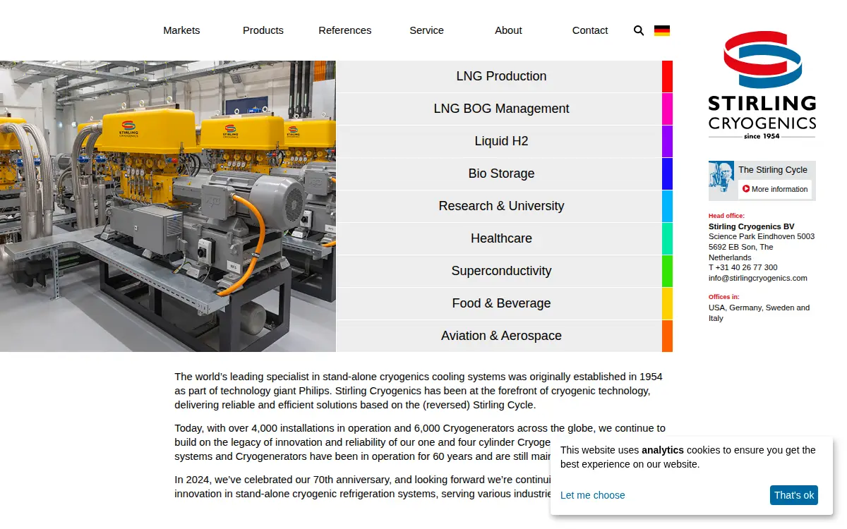 Homepage of Stirling Cryogenics INC.