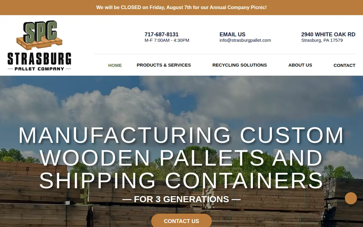 Homepage of Strasburg Pallet CO.