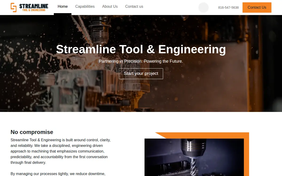 Homepage of Streamline Tool & Engineering LLC